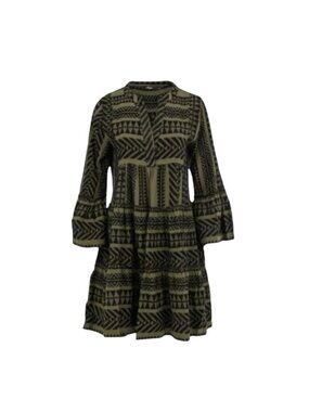 Devotion Twins Ella Mini Tunic Dress Womens Small Green Black V-Neck Cotton Boho